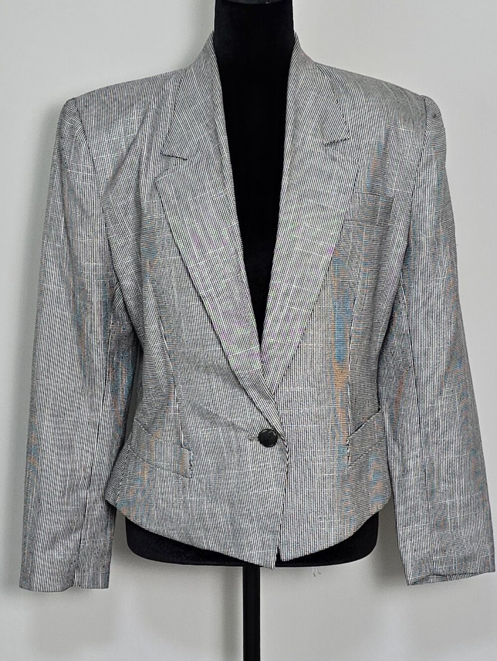 Vintage 80s Robinsons Blazer, Cropped Single-Button Women's Blazer -Gray Size 10